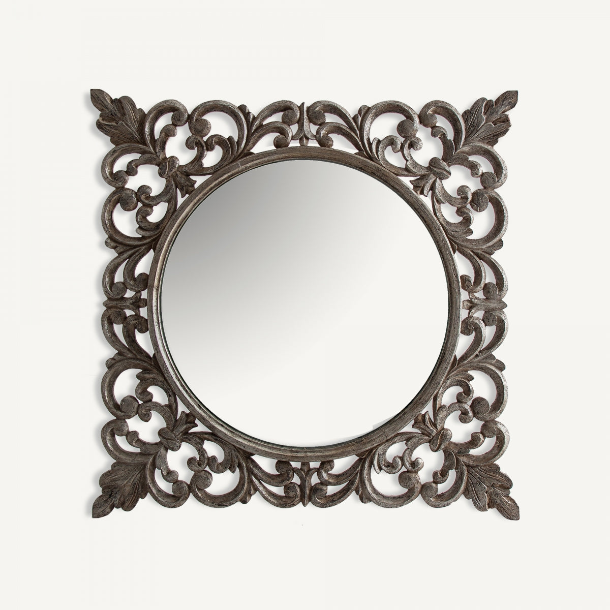 Miroir rond en verre et bois