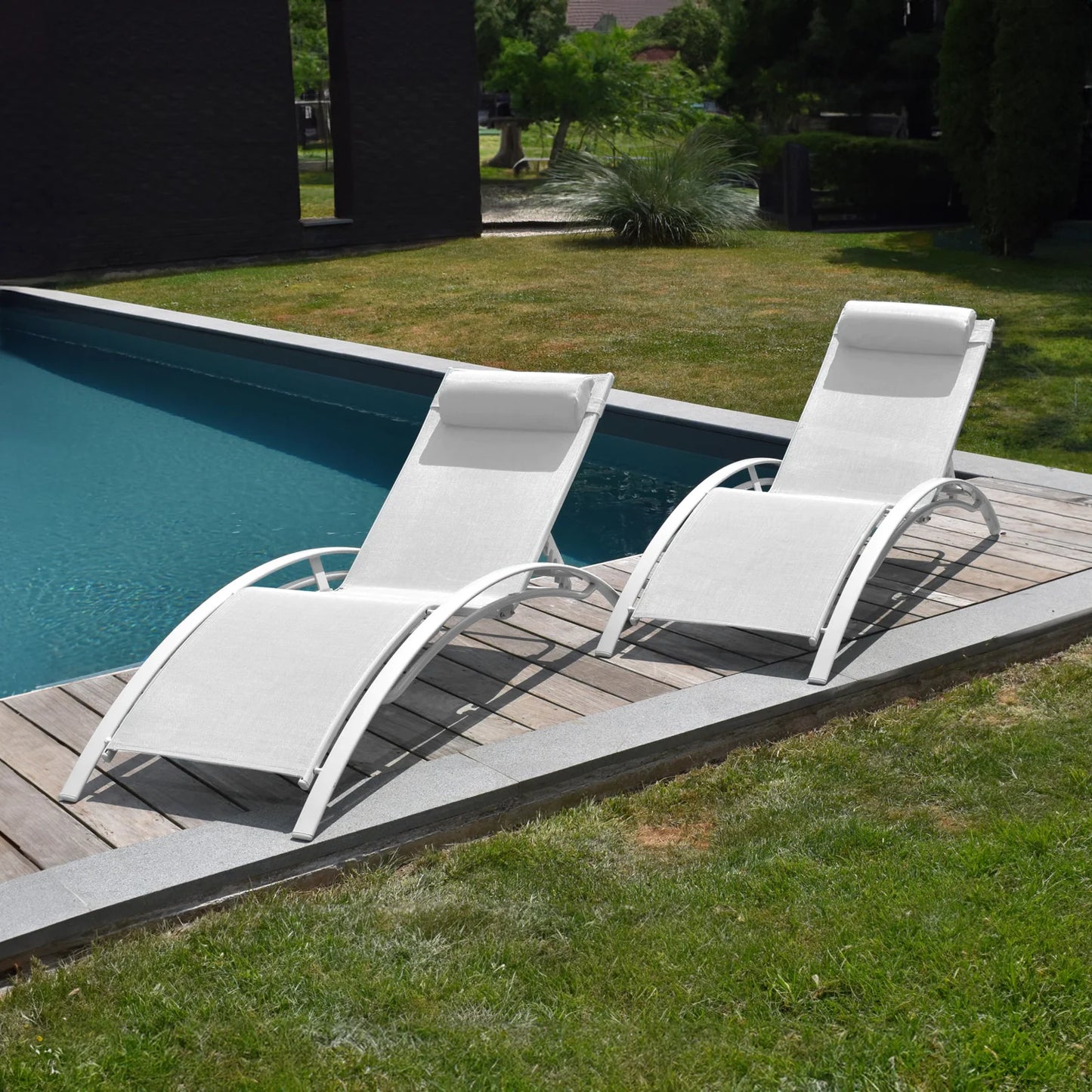 Lot de 2 transats en textilène blanc - Aluminium blanc