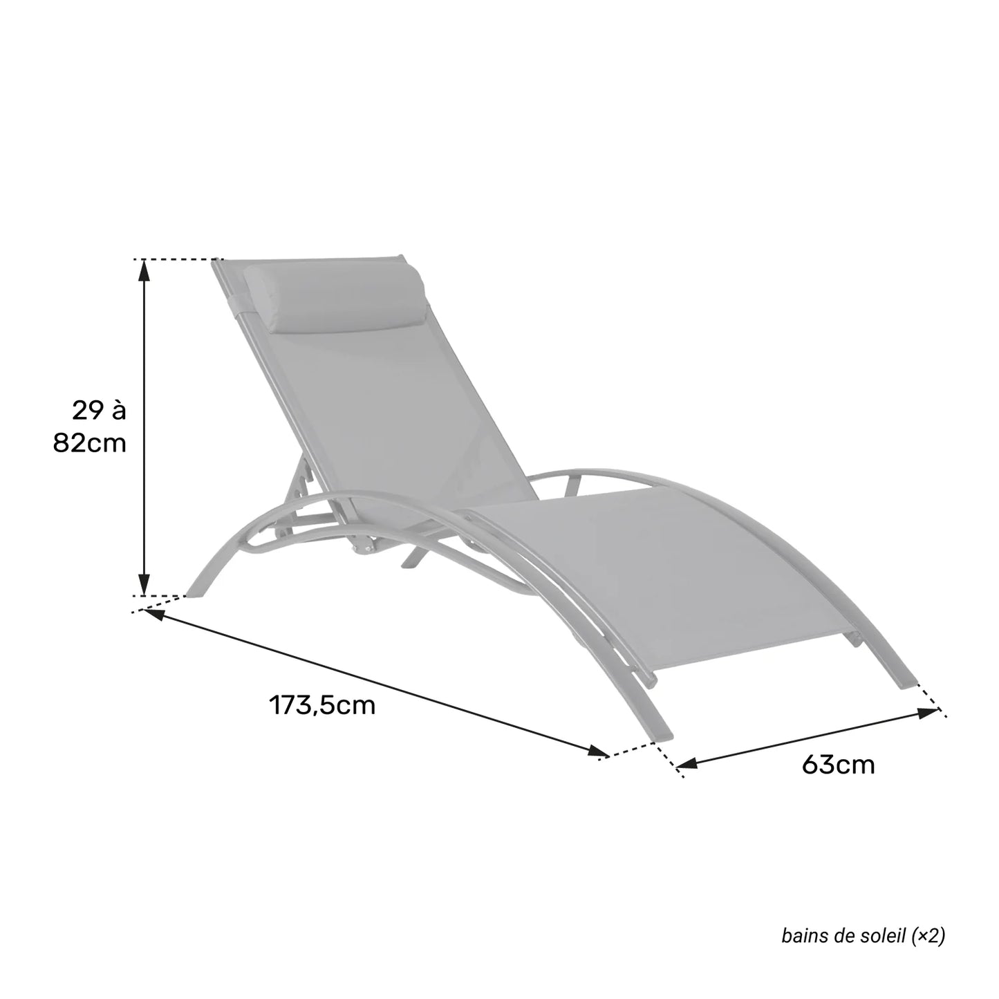 Lot de 2 transats en textilène blanc - Aluminium blanc
