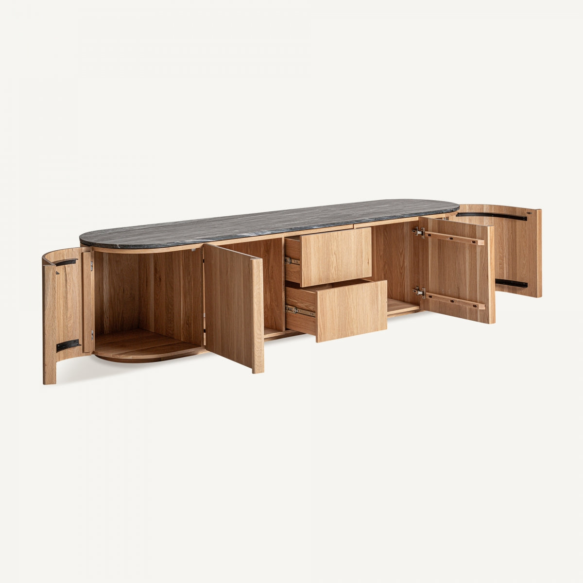 Buffet bas en chêne et marbre noir