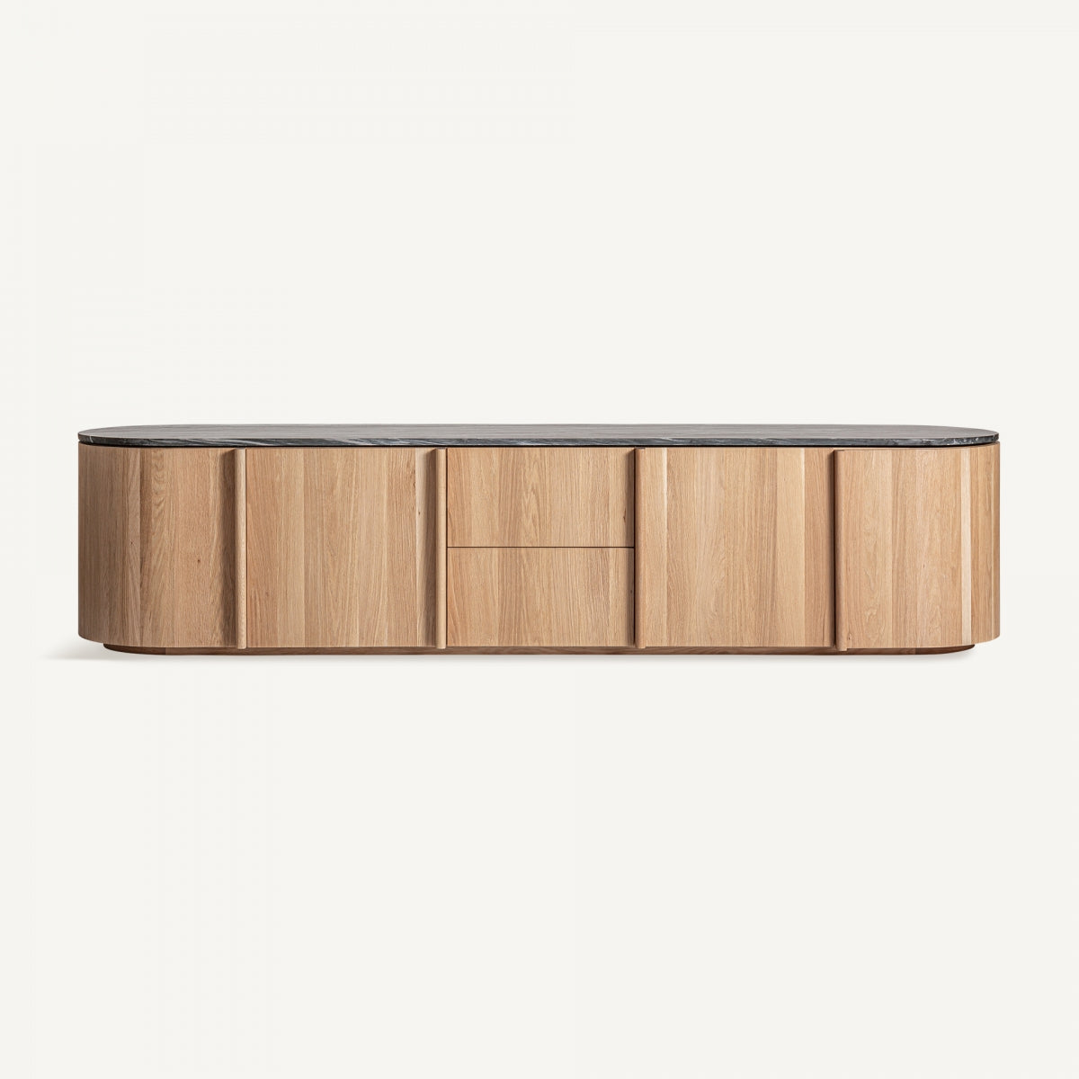 Buffet bas en chêne et marbre noir