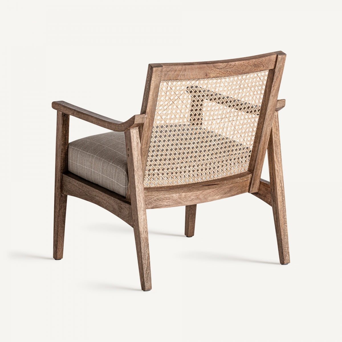Fauteuil en tissu beige et rotin