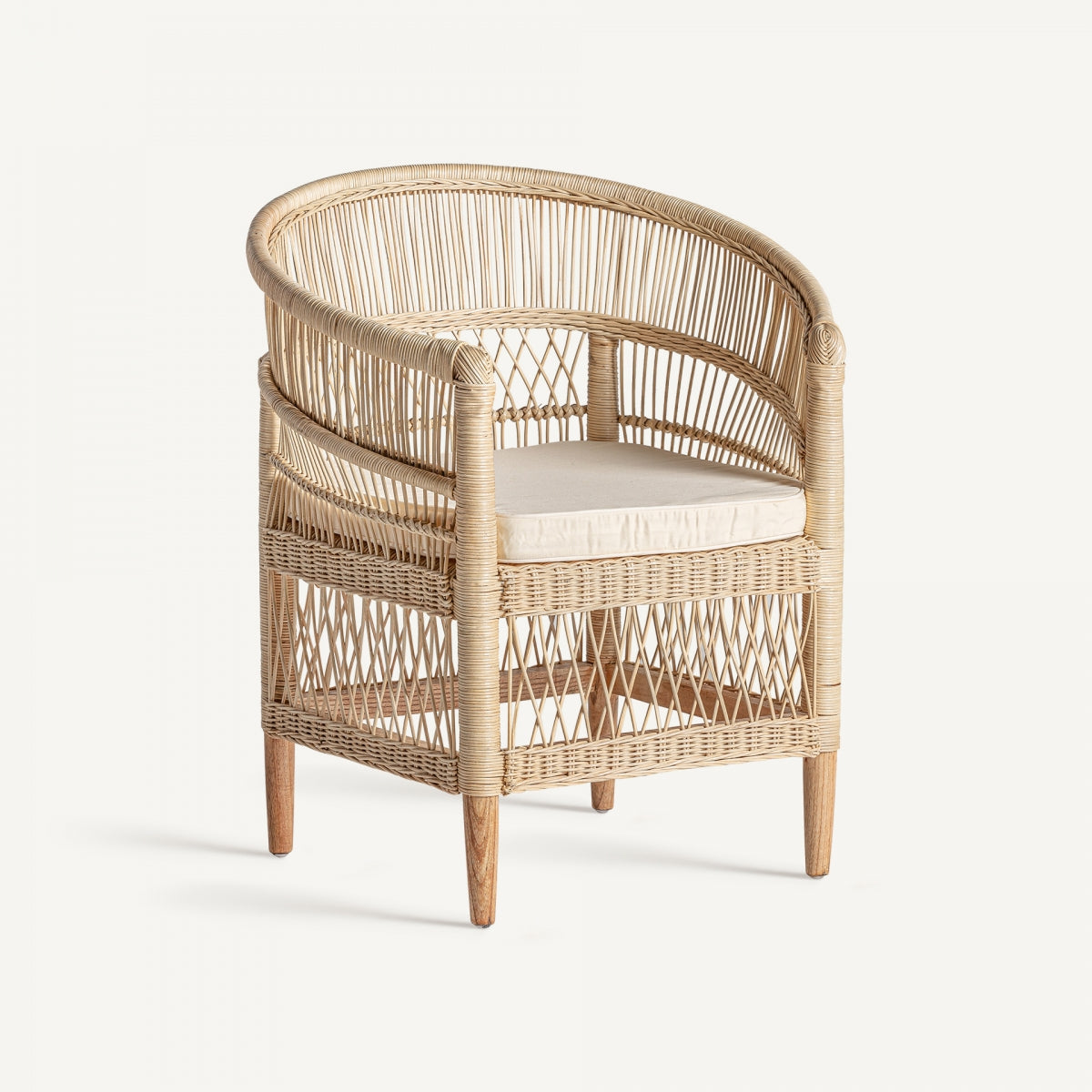 Fauteuil en rotin et bois de mindi