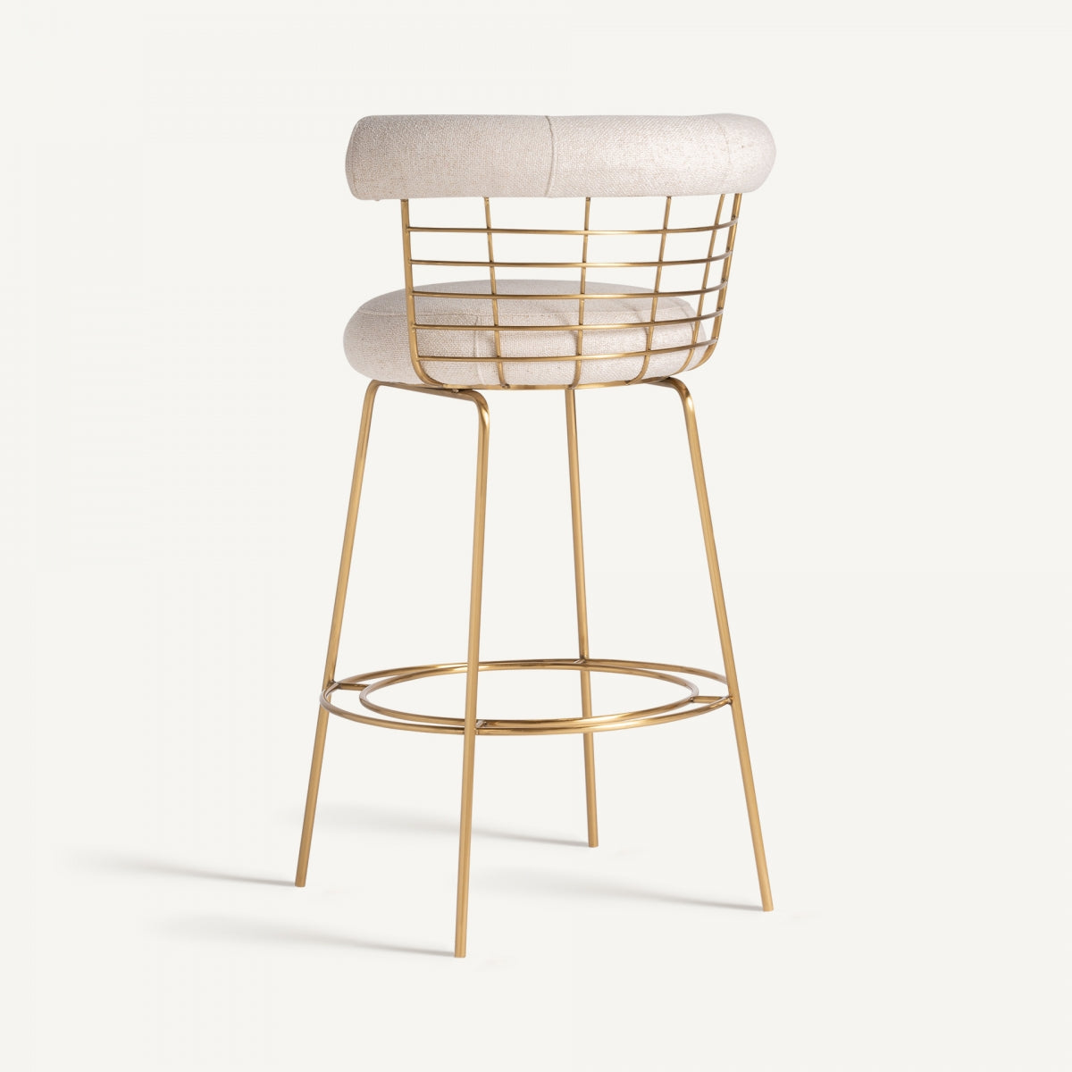 Chaise de bar en laiton et tissu blanc cassé