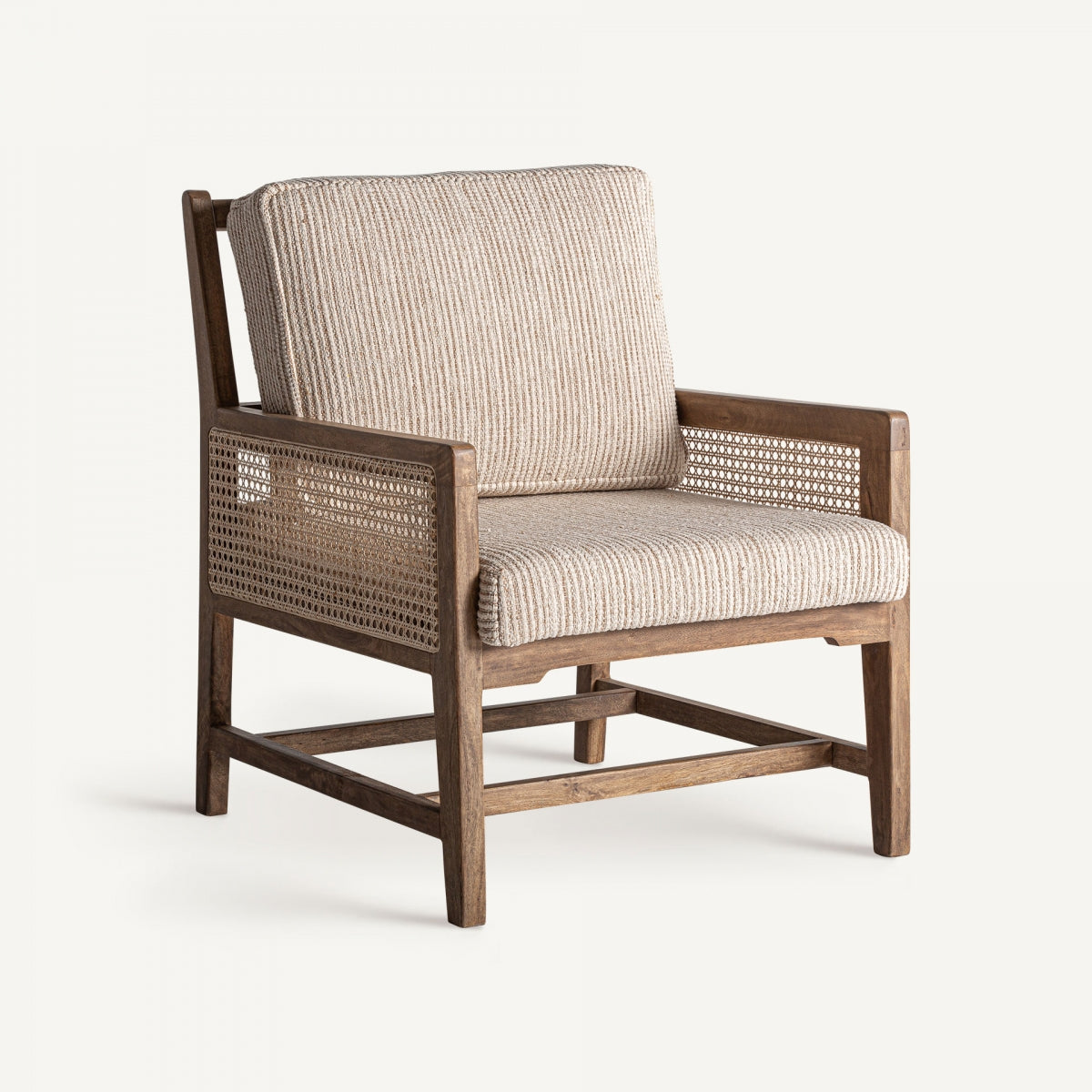 Fauteuil d'appoint en manguier, osier et tissu beige