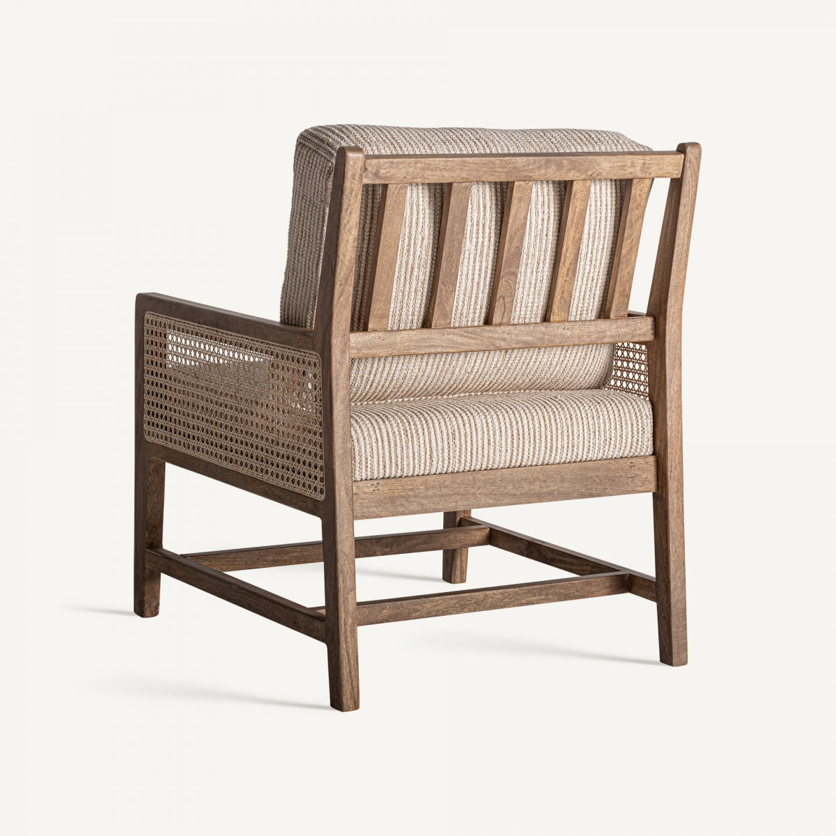 Fauteuil d'appoint en manguier, osier et tissu beige
