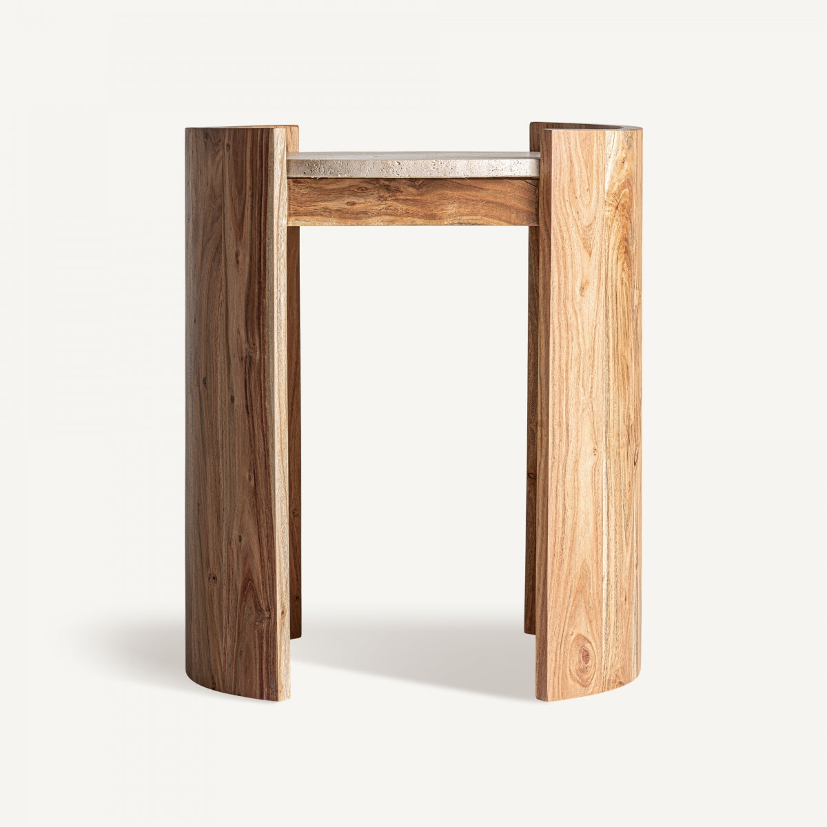 Table d'appoint en travertin beige et bois d'acacia