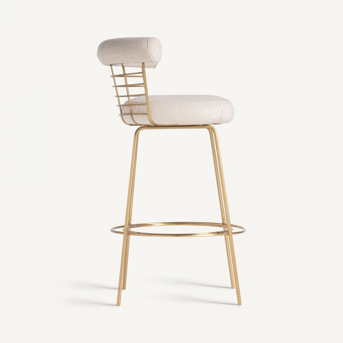 Chaise de bar en laiton et tissu blanc cassé