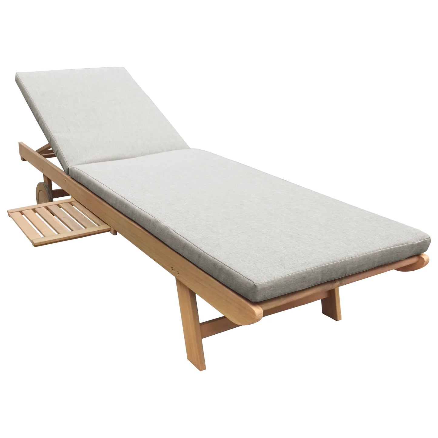 Bain de soleil pliant en acacia - coussin beige