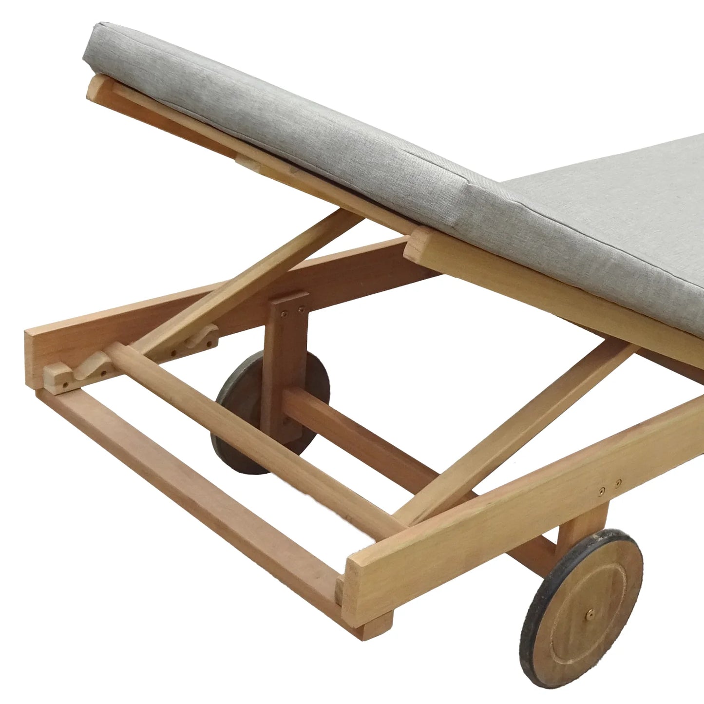 Bain de soleil pliant en acacia - coussin beige