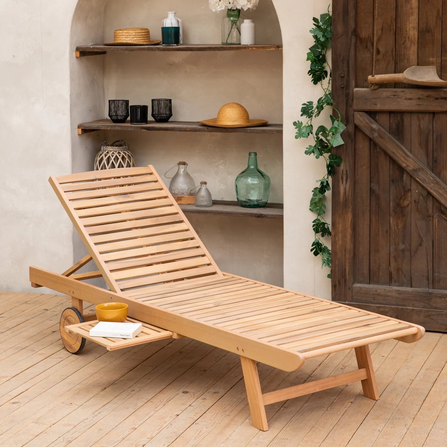 Bain de soleil pliant en acacia