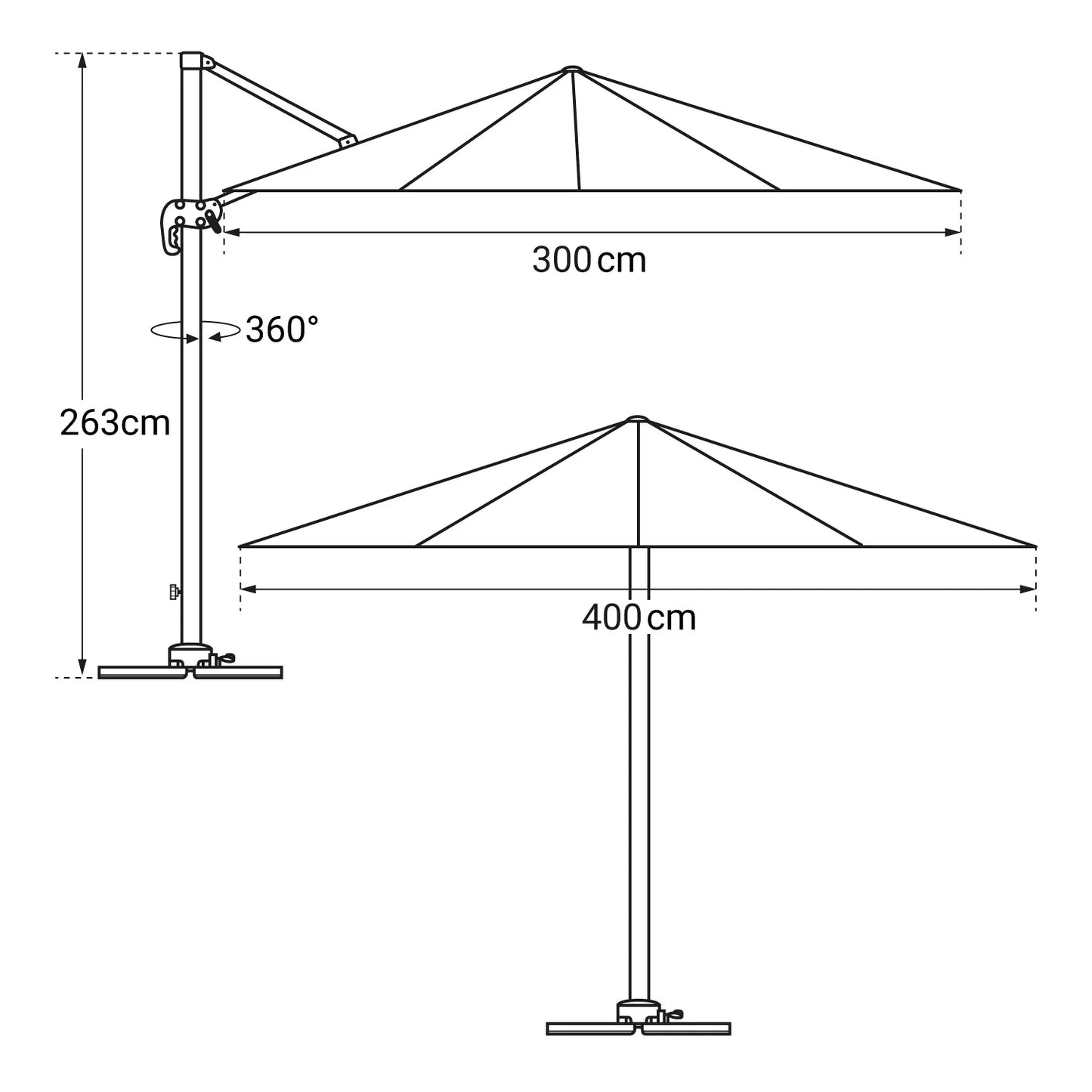 Parasol déporté rectangulaire 3x4m - Noir