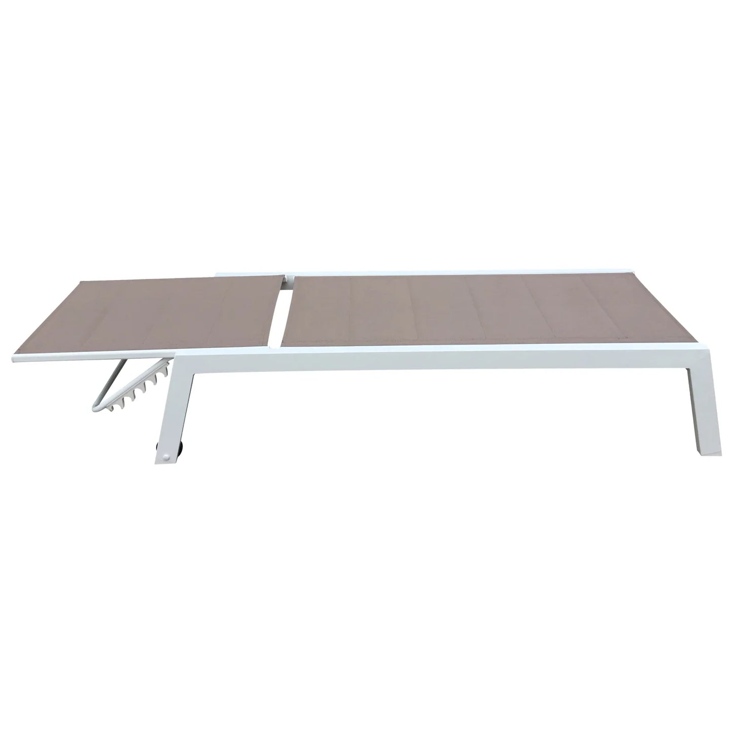 Set de bain de soleil et table d'appoint en textilène taupe - aluminium blanc