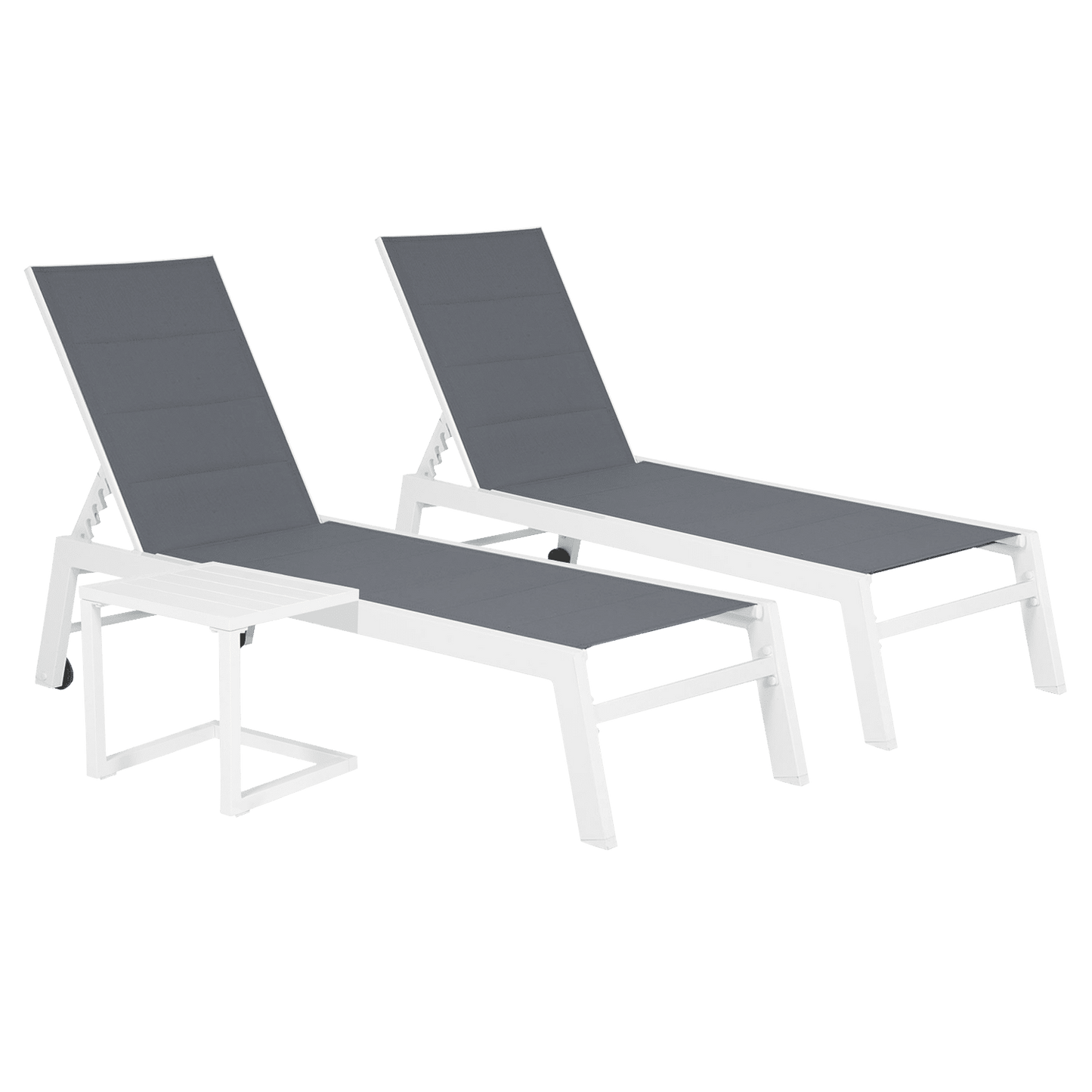 Ensemble de 2 bains de soleil et table d'appoint en textilène gris - aluminium blanc