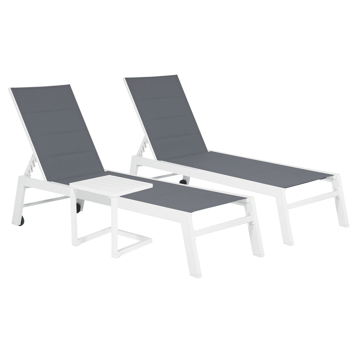Ensemble de 2 bains de soleil et table d'appoint en textilène gris - aluminium blanc