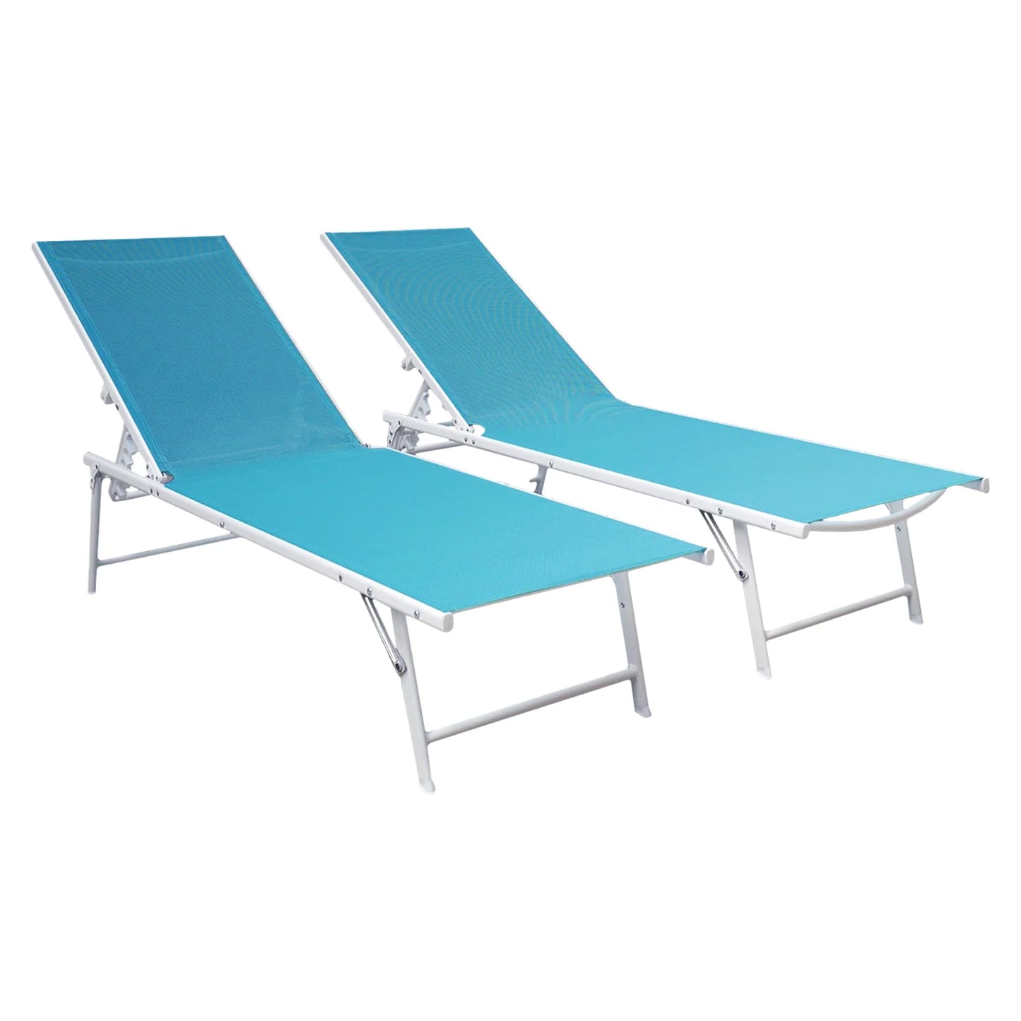 Lot de 2 chaises longues pliantes en textilène bleu - structure blanche