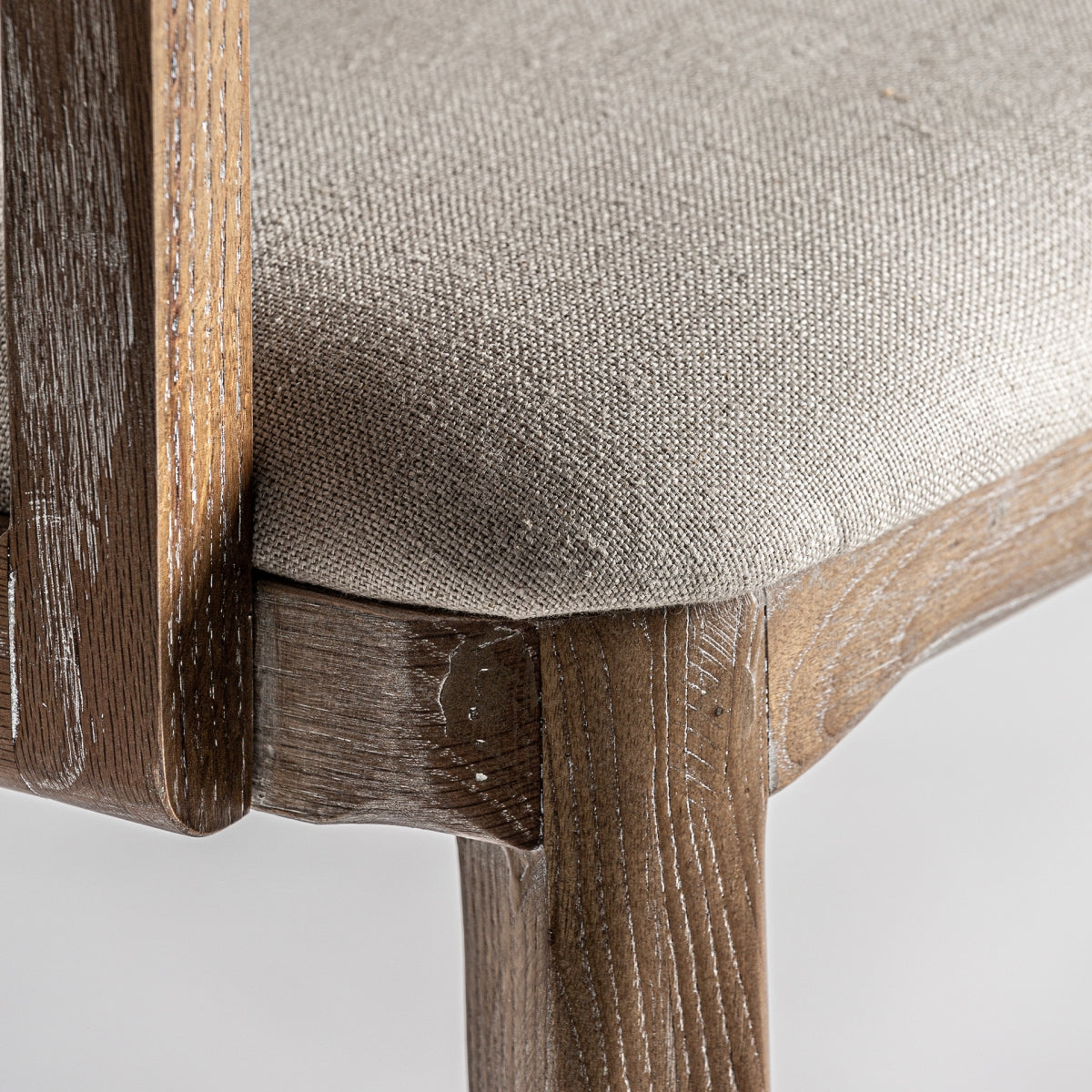 Chaise de salle à manger en bois vieilli en lin