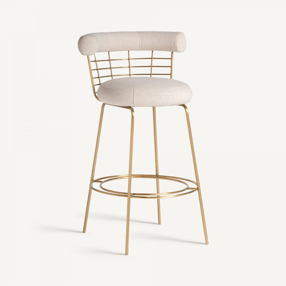 Chaise de bar en laiton et tissu blanc cassé