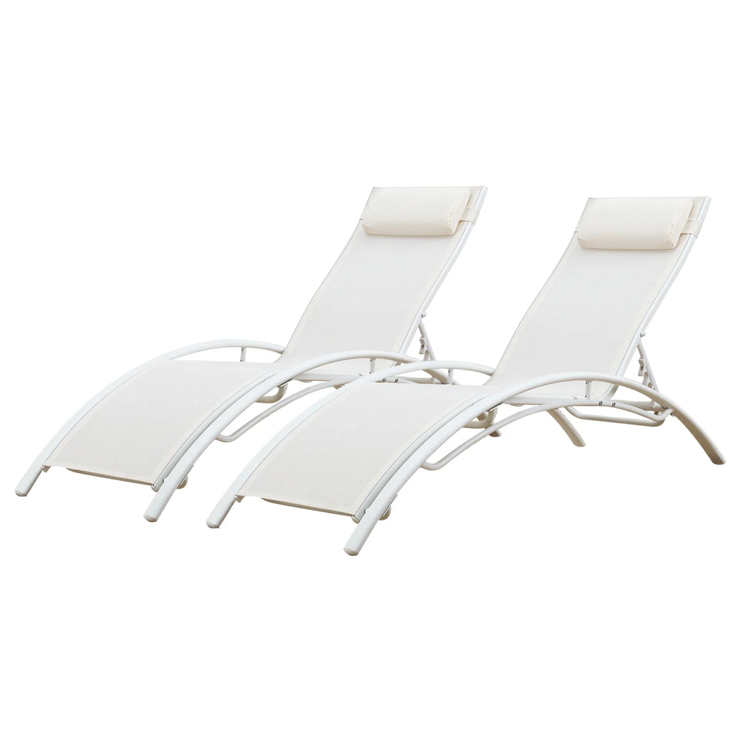 Lot de 2 transats en textilène blanc - Aluminium blanc