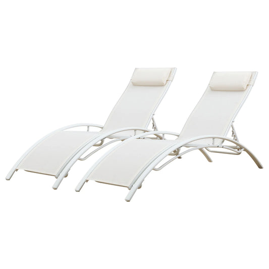 Lot de 2 transats en textilène blanc - Aluminium blanc
