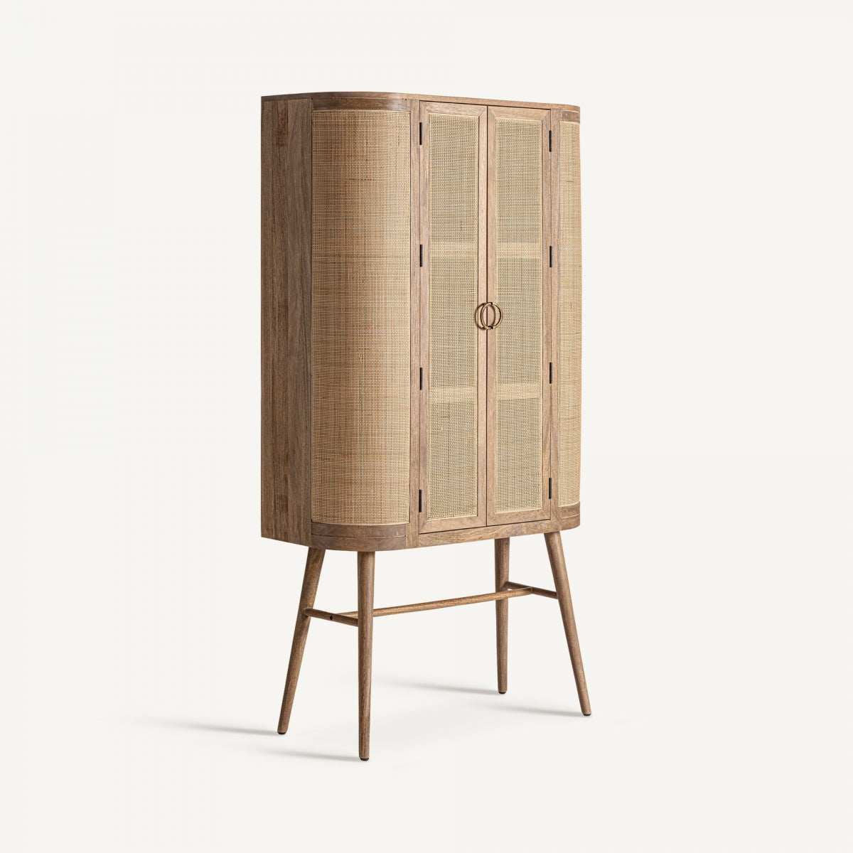 Buffet haut en bois de manguier et osier