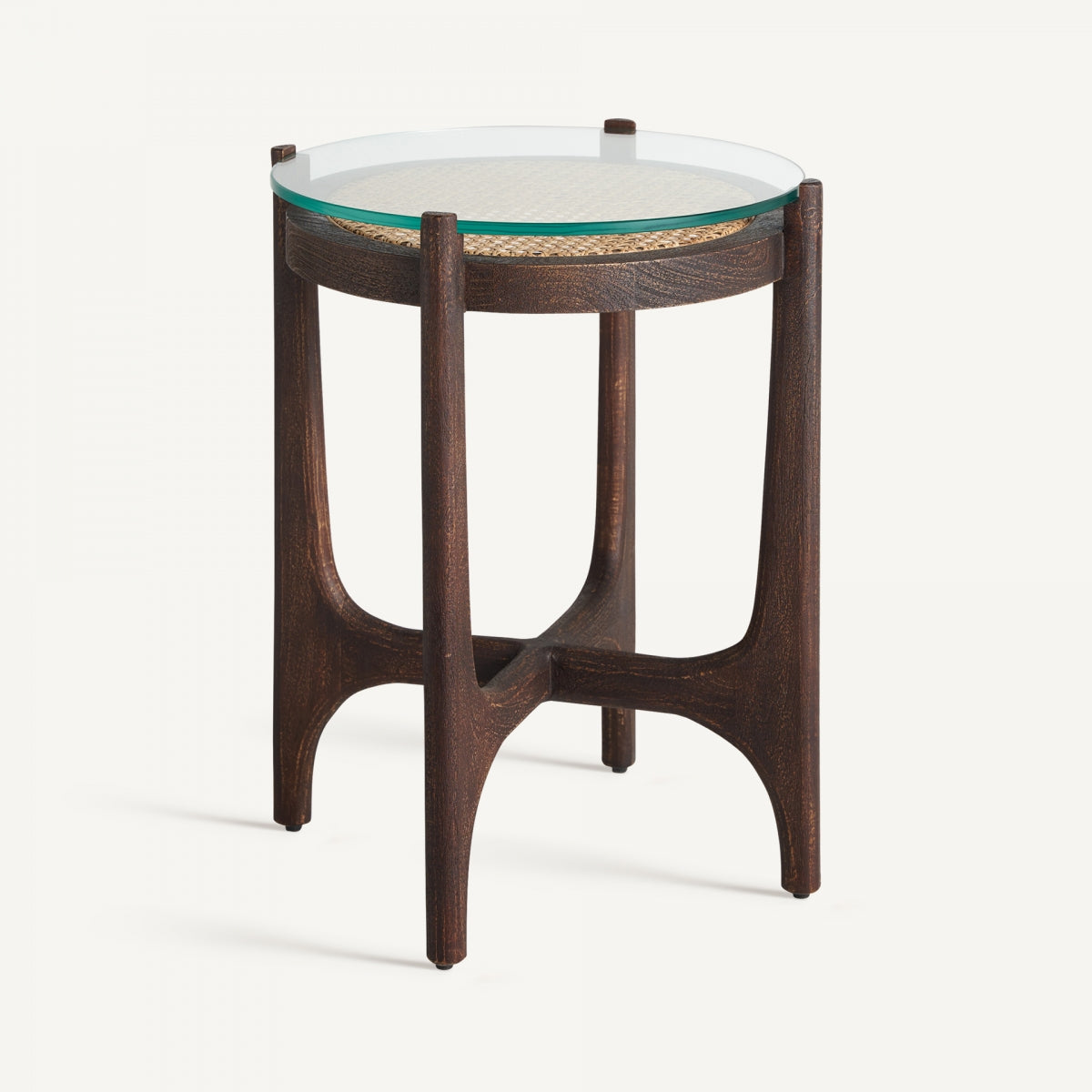 Table d'appoint en bois de manguier et en verre