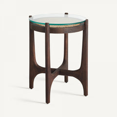 Table d'appoint en bois de manguier et en verre