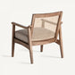 Fauteuil en tissu beige et rotin