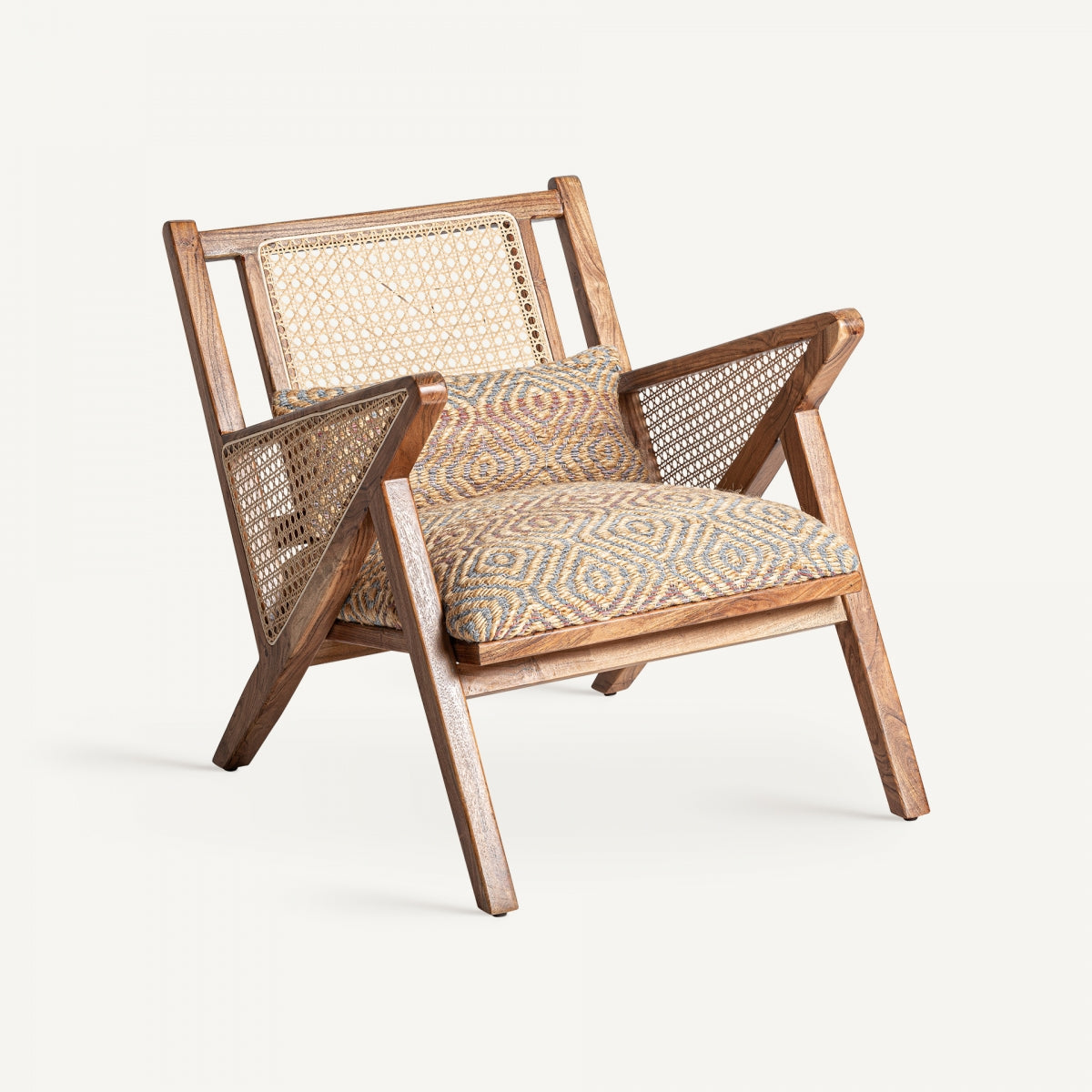 Fauteuil en tissu et jute multicolore