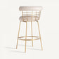 Chaise de bar en laiton et tissu blanc cassé