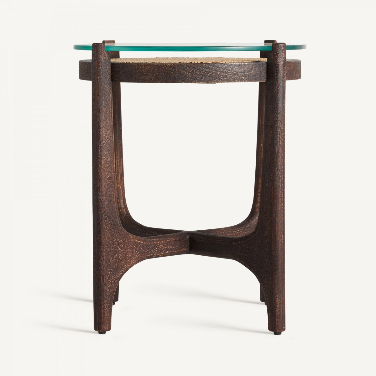 Table d'appoint en bois de manguier et en verre