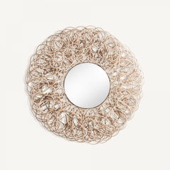 Miroir rond en verre et rotin