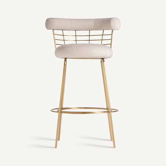 Chaise de bar en laiton et tissu blanc cassé