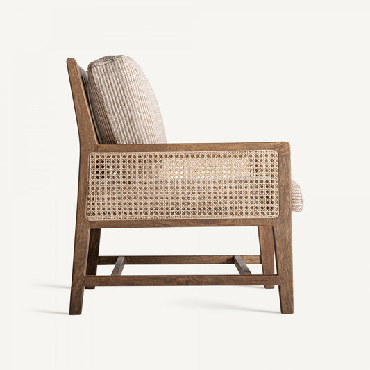Fauteuil d'appoint en manguier, osier et tissu beige
