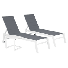 Ensemble de 2 bains de soleil et table d'appoint en textilène gris - aluminium blanc