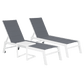 Ensemble de 2 bains de soleil et table d'appoint en textilène gris - aluminium blanc