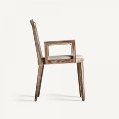 Chaise de salle à manger en bois vieilli en lin