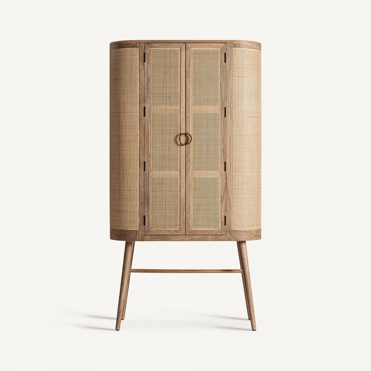 Buffet haut en bois de manguier et osier