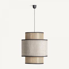 Lustre en rotin et tissu blanc