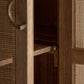 Buffet haut en bois de manguier et osier