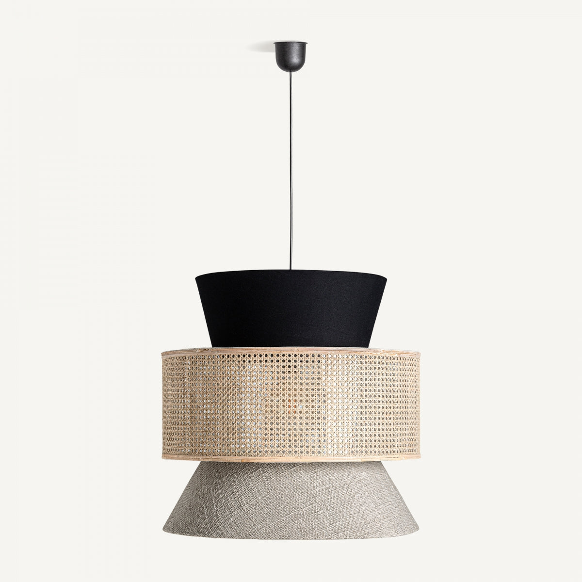Lustre en rotin et tissu blanc